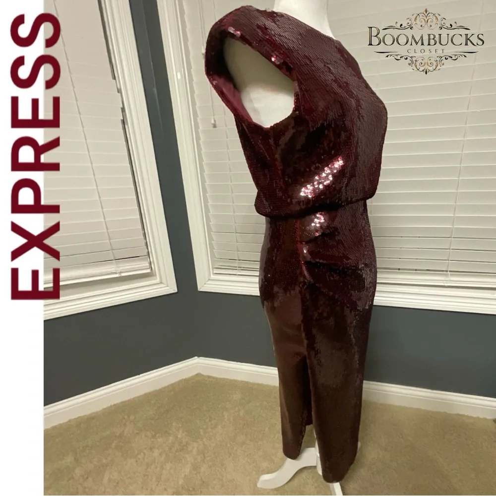 Express Burgundy Sequin Dress NWT - Picture 6 of 16